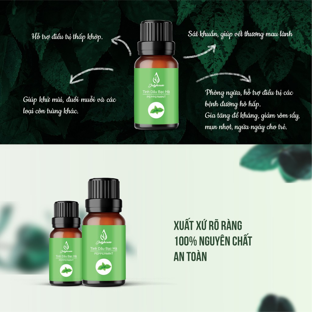 Tinh dầu thiên nhiên JULYHOUSE tinh dầu Sả Chanh, tinh dầu Bạc Hà, Cam Ngọt, Sả Dịu, Sả Java, Quế khử mùi, đuổi muỗi