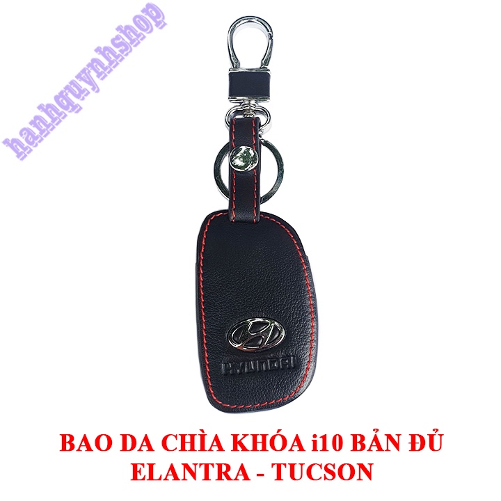 Bao da chìa khóa Hyundai i10 bản đủ, Elantra, Tucson màu đen chỉ đỏ tặng kèm móc