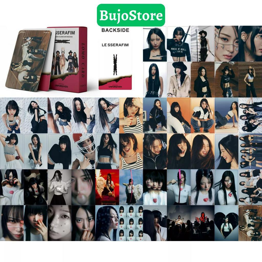 Bộ sưu tập 54 Lomo Card LESSERAFIM UNFORGIVEN bo góc nhóm cửa hàng kpop Bujostore