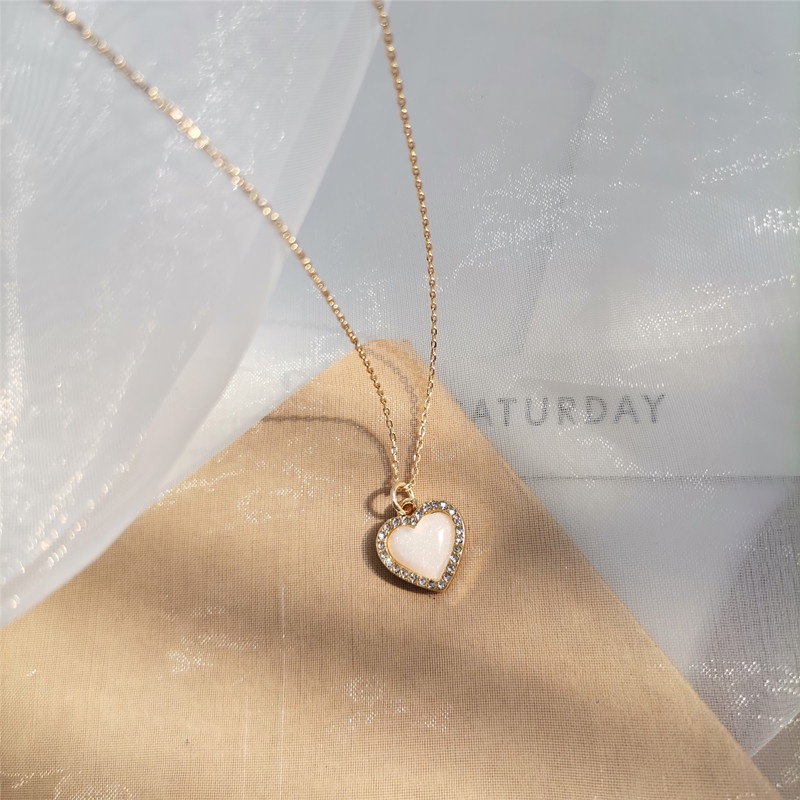 Bộ vòng cổ và khuyên tai kẹp không bấm lỗ chốt điều chỉnh S001 bằng hợp kim mạ vàng hình trái tim Leous Accessories