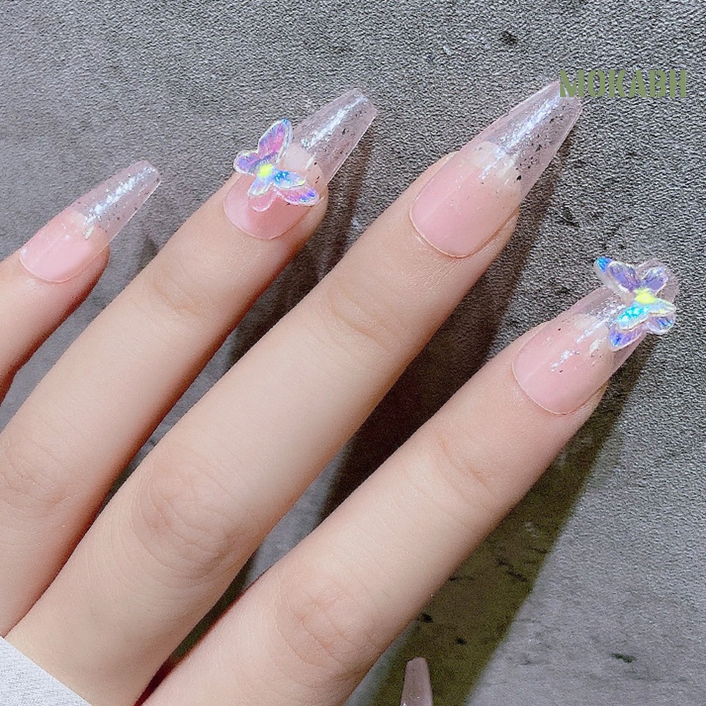 Set 8 Phụ Kiện Đính Trang Trí Móng Tay Hình Bướm Hai Lớp DIY