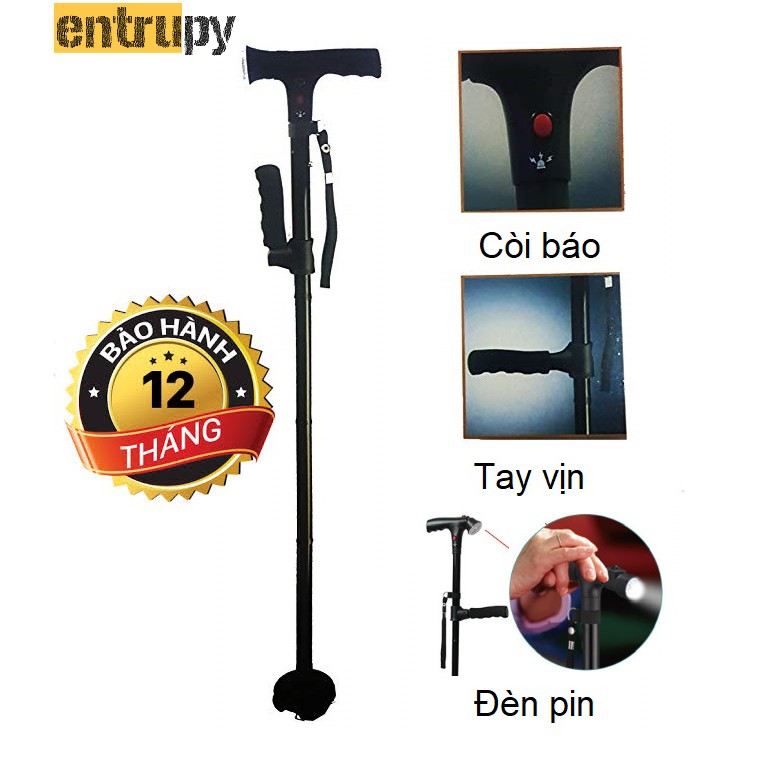 Gậy, batoong chống trơn trượt cho người già, kết hợp đèn pin và tay vịn phụ