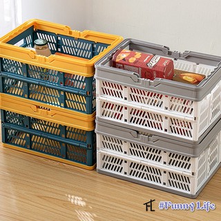 FL Collapsible Storage Shopping Basket Crates Stackable Crate bin Folding Storage Bins Baskets with Handles, Utility Container Organizer Bins for Kitchen Bathroom Grocery Car Trunk Books