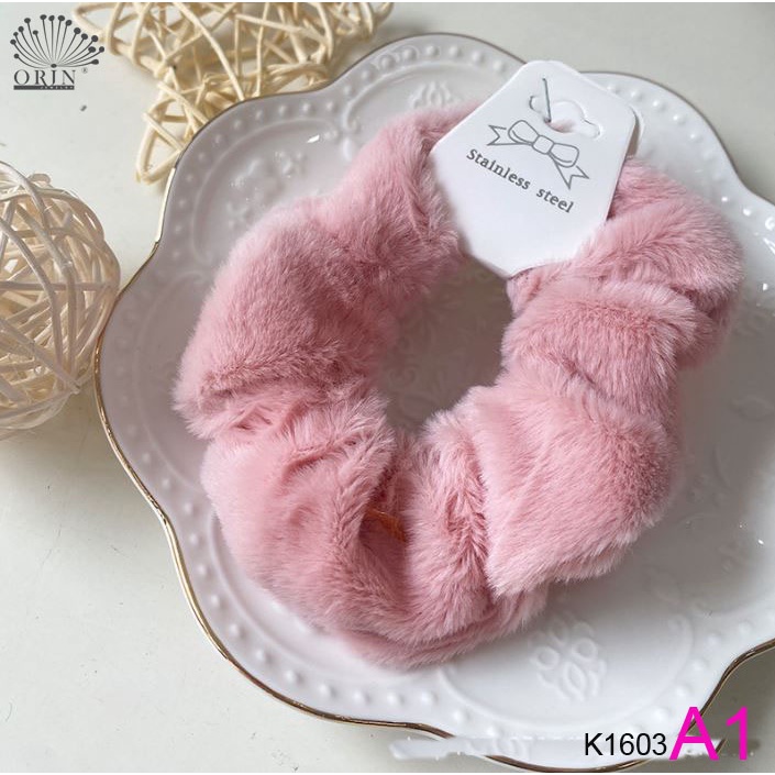 Dây buộc tóc, cột tóc scrunchies bông xù cao cấp Orin K1603