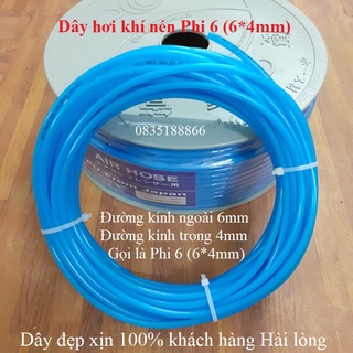 20 Mét Dây hơi khí nén Phi 6 , ống hơi máy nén khí Phi 6 Màu Xanh, Hàng chất lượng cao