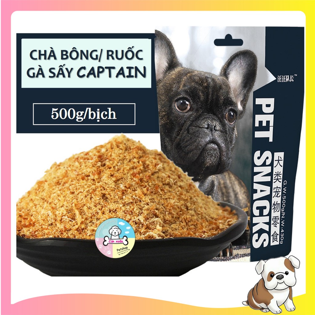 Chà bông gà sấy khô nguyên chất cho chó Captain 🐔Túi 500gr🐔 dùng trộn cơm và hạt
