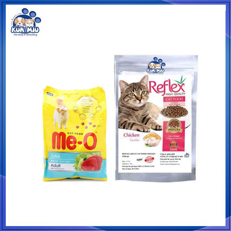 Combo thức ăn dành cho mèo Me-o adult vị cá ngừ 350g và thức ăn mèo reflex adult 0.5kg
