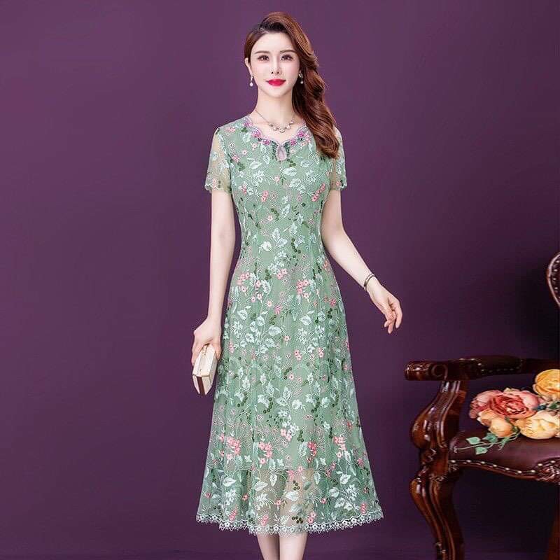 Đầm ren voan nữ trung niên cao cấp kiểu dáng sang trọng quý phái NP2899