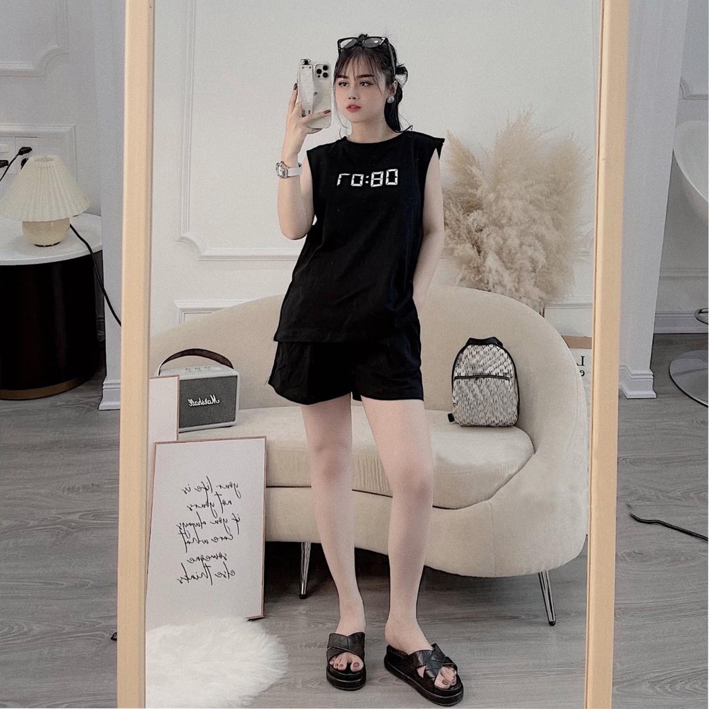 Bộ mặc nhà nữ mùa hè sát nách , đồ bộ bigsize chất cotton Gemmy House số 10