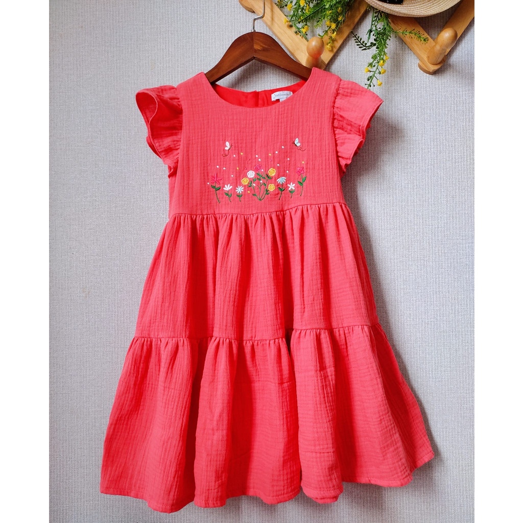 Đầm váy xô muslin thêu hoa cho bé gái
