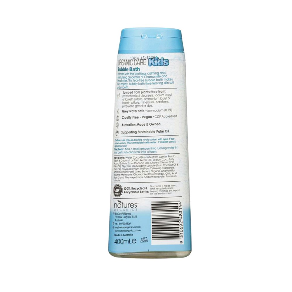 Sữa tắm trẻ em Organic Care Úc 400ml, chiết xuất trái cây giàu vitamin, diệt khuẩn làm sạch da và chăm sóc tóc