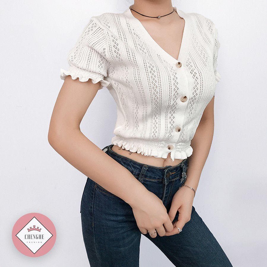 [ SẴN ] Áo Croptop dáng lửng hở eo cộc tay Cổ V Ôm Dáng Jennie/ Black Pink Siêu Xinh A00013 | BigBuy360 - bigbuy360.vn