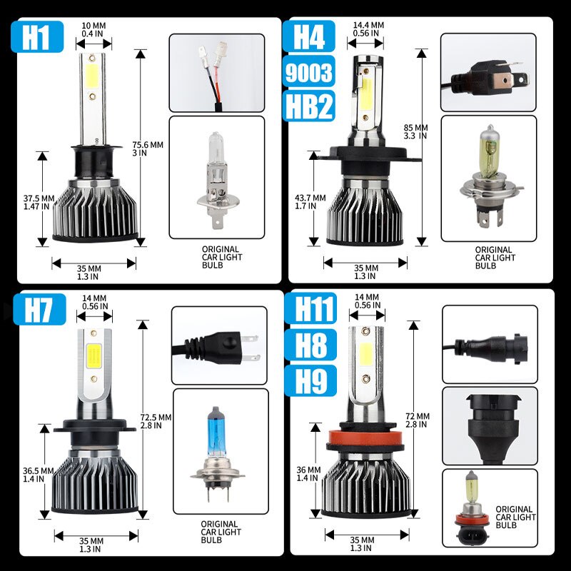 Đèn pha LED H4 LED H7 48W LYMOYO ánh sáng trắng 6000K COB H1 H3 H11 9012 9005 9006 mini cho xe hơi