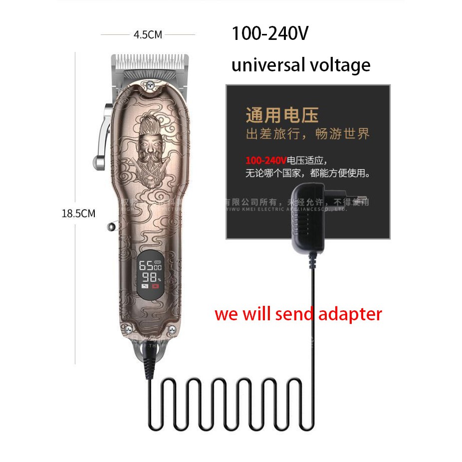 Tông Đơ Không Dây/Có Dây Kemei Chuyên Nghiệp Công Suất Cao 10W Sạc Pin n Li-on 2500mAh Thân Máy Dập Nổi Màu Đồng