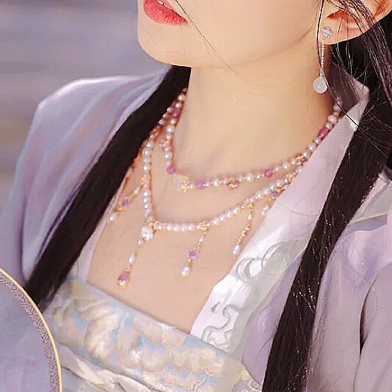Dây chuyền ngọc hạt tím hai lớp