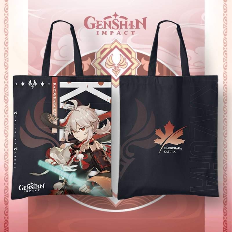 Túi tote game Anime Genshin Impact chất vải Satin nhiều nhân vật Zhongli, Hutao, Xiao,  Ayaka, Klee, ...