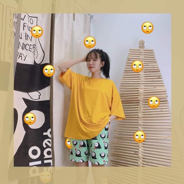 Quần đùi hoạt hình &amp; áo basic trơn