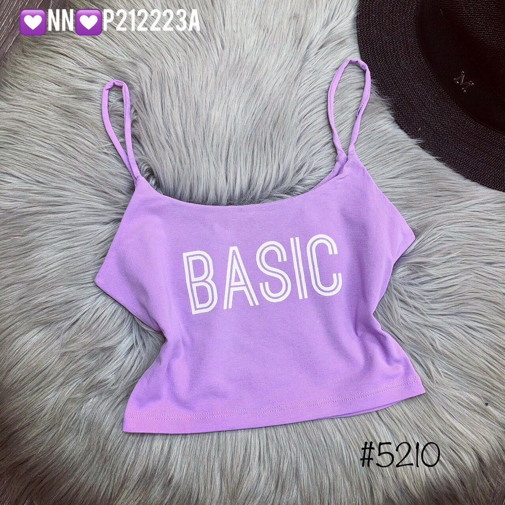 Áo hai dây croptop ôm body chất thun bozip thái siêu mềm mịn co giãn tốt in chữ basic cực xinh