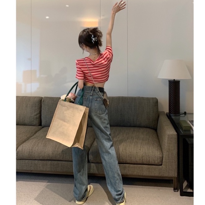 Quần Jean Lưng Cao Màu Trơn Dễ Phối Đồ Thời Trang Hàn Quốc