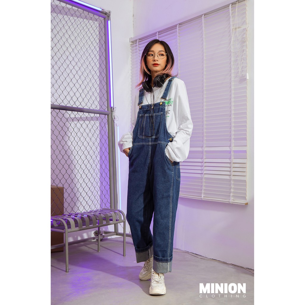 Quần yếm jeans MINION CLOTHING dáng Unisex form rộng Ulzzang Streetwear Hàn Quốc chất bò dày dặn QY3259