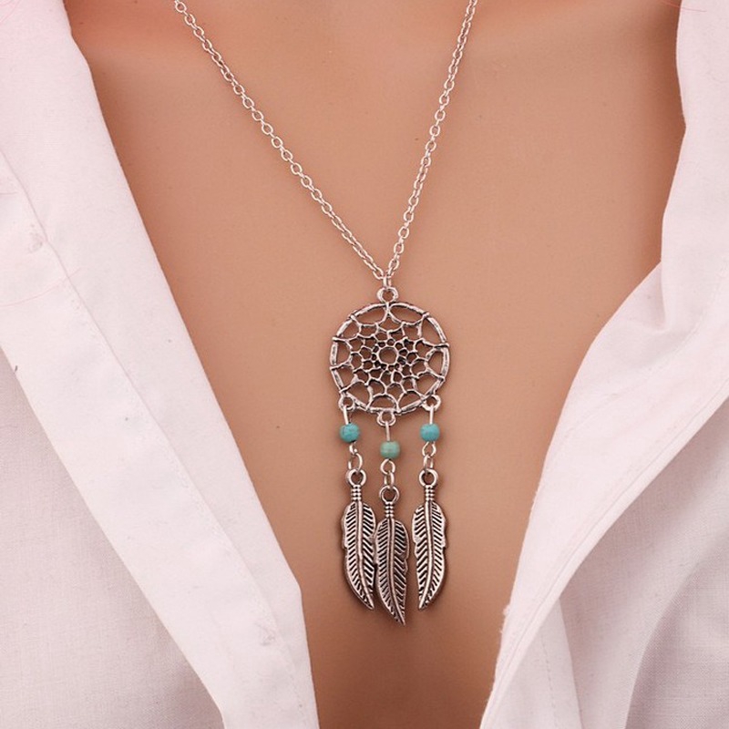 vòng cổ Mặt Dreamcatcher Đính Đá Ngọc Lam Phong Cách Bohemian