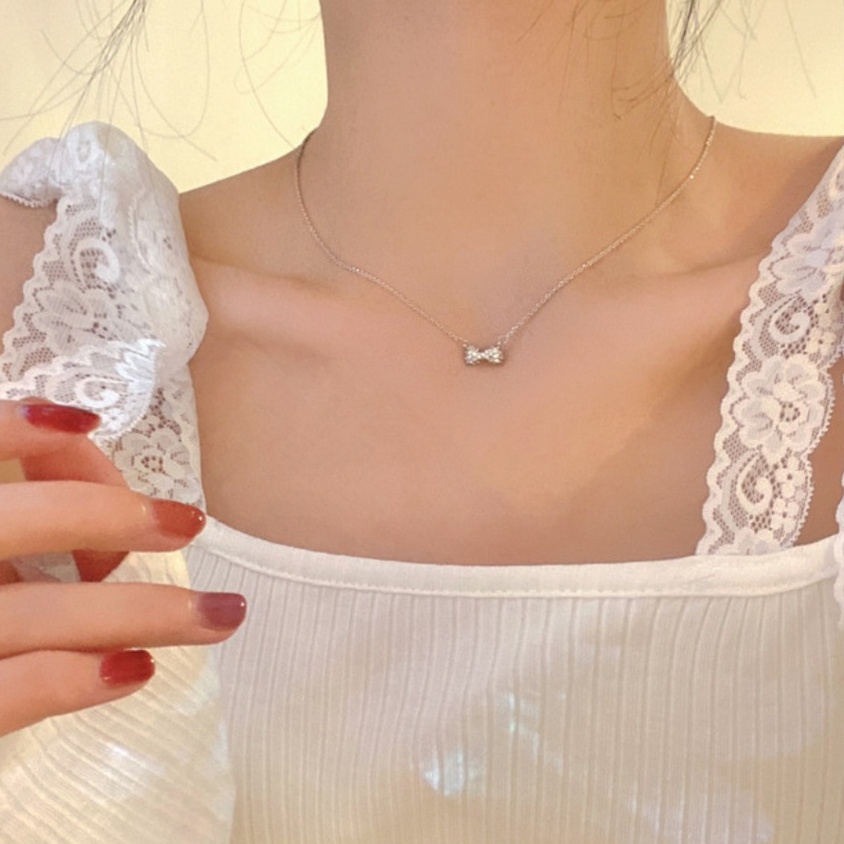 Dây chuyền bạc ý 925 nơ đính đá vòng cổ nữ dễ thương
