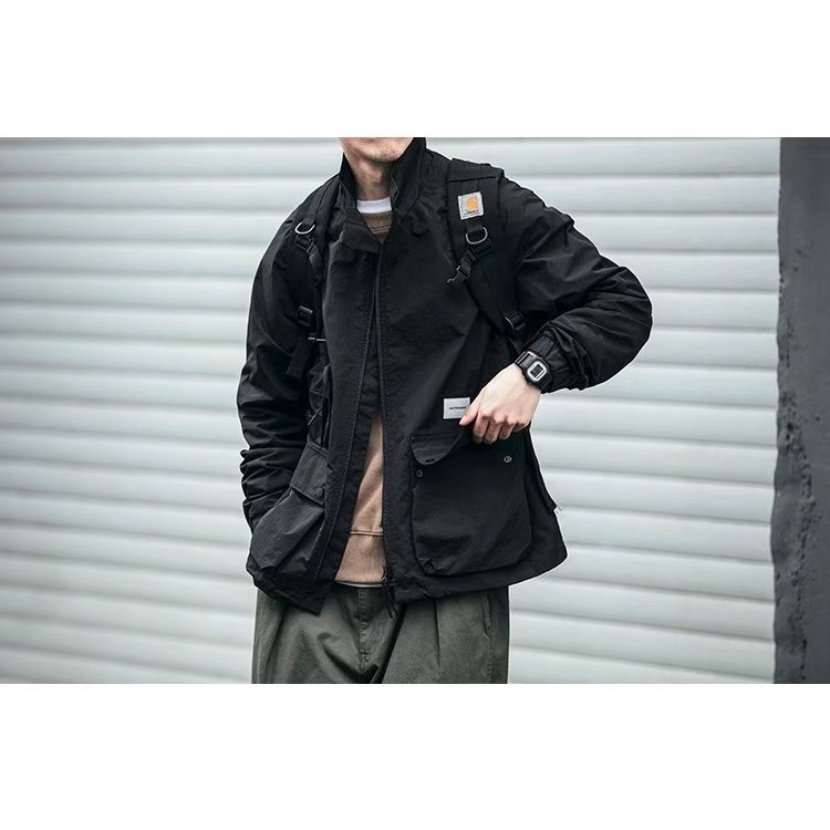 Áo khoác Nhật Bản thời trang nam nữ cổ đứng màu retro đơn giản