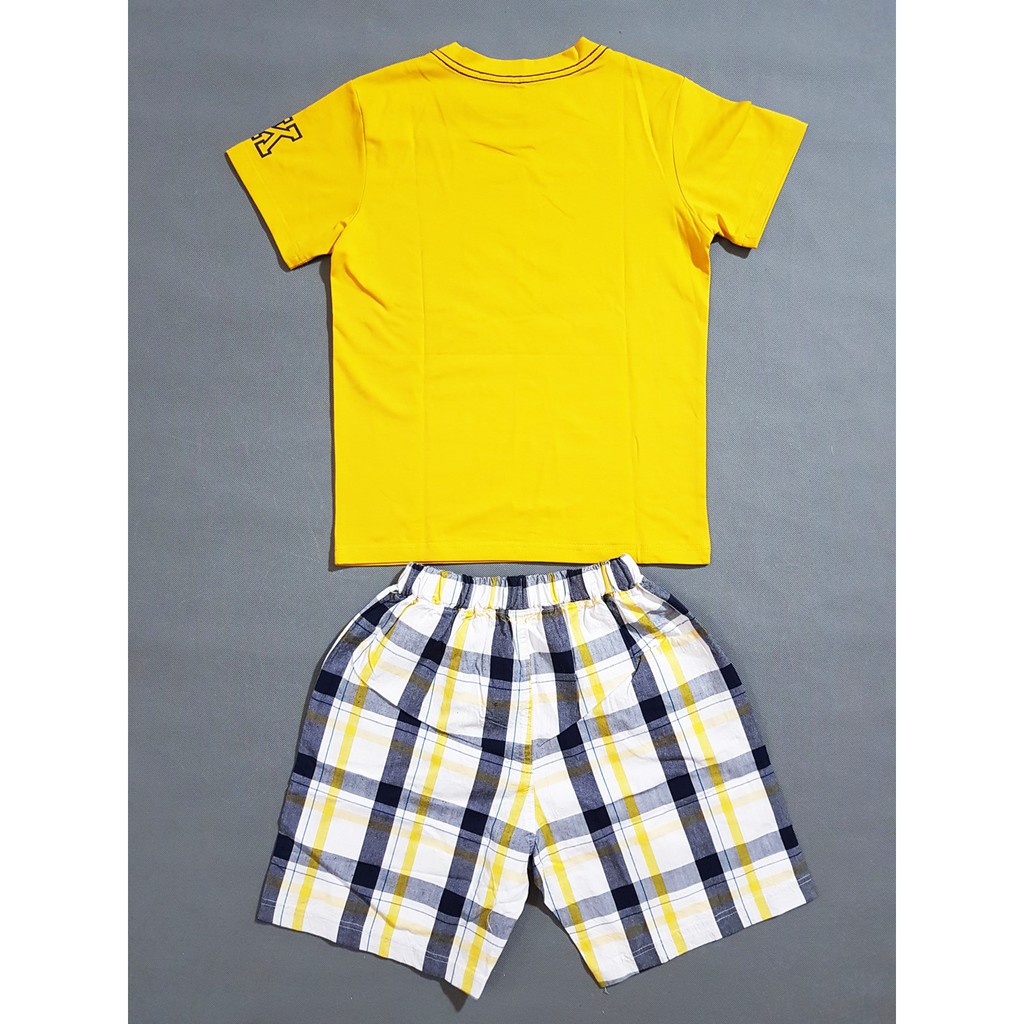 Bộ áo thun cotton in UK quần caro bé trai size đại