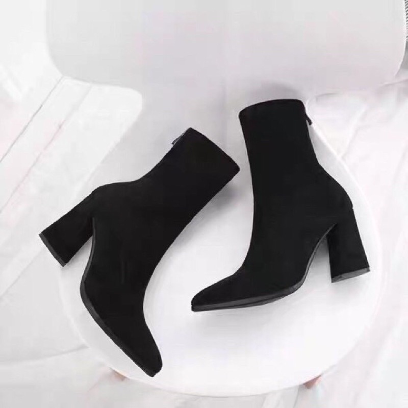 [Sẵn hàng] [freeship] Giày boots nữ I Bốt lửng gót vuông 7p, đế vuông hàng đẹp, chất da lộn