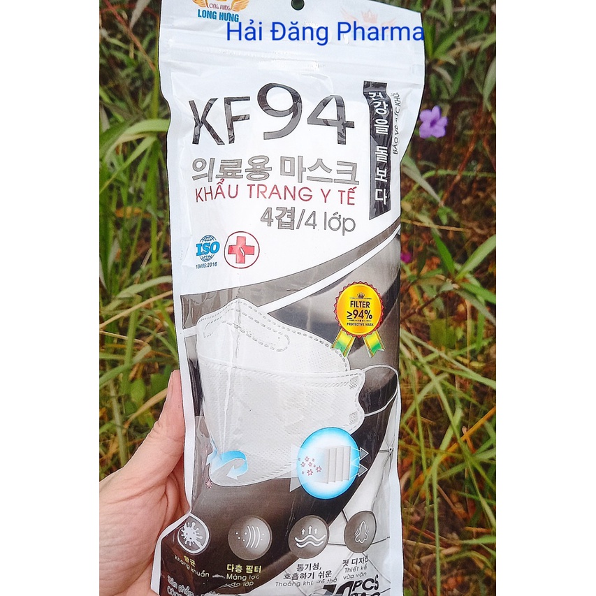 Khẩu trang y tế đẹp , thời trang KF94 Long hưng. Hàng 4 lớp ,ôm sát sóng mũi. túi 10 cái