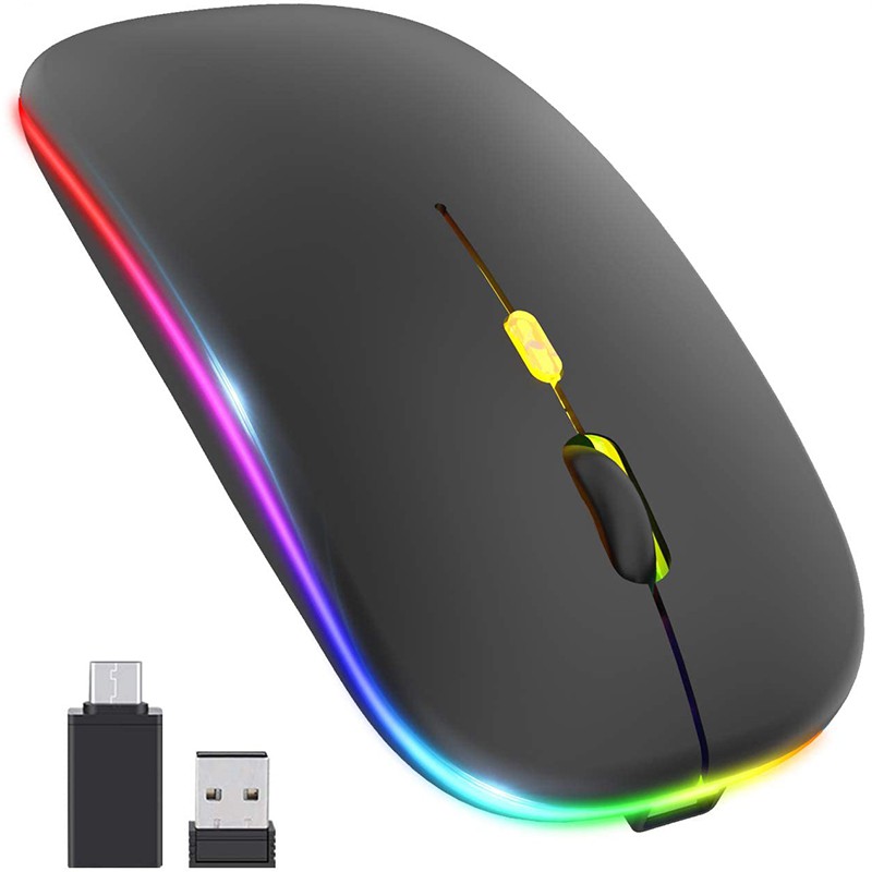 [New][Upgrade] LED Wireless Mouse, Mobile Optical Office Mouse with USB & Type-C Receiver, for Laptop, MacBook (Black)