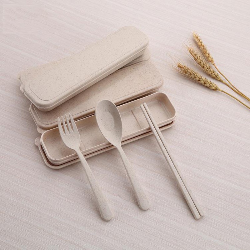 Bộ thìa , dĩa, đũa 3 chi tiết bằng lúa mạch-1601