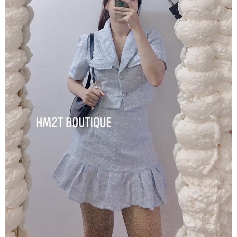 SET áo và chân váy đuôi cá dạ xanh
