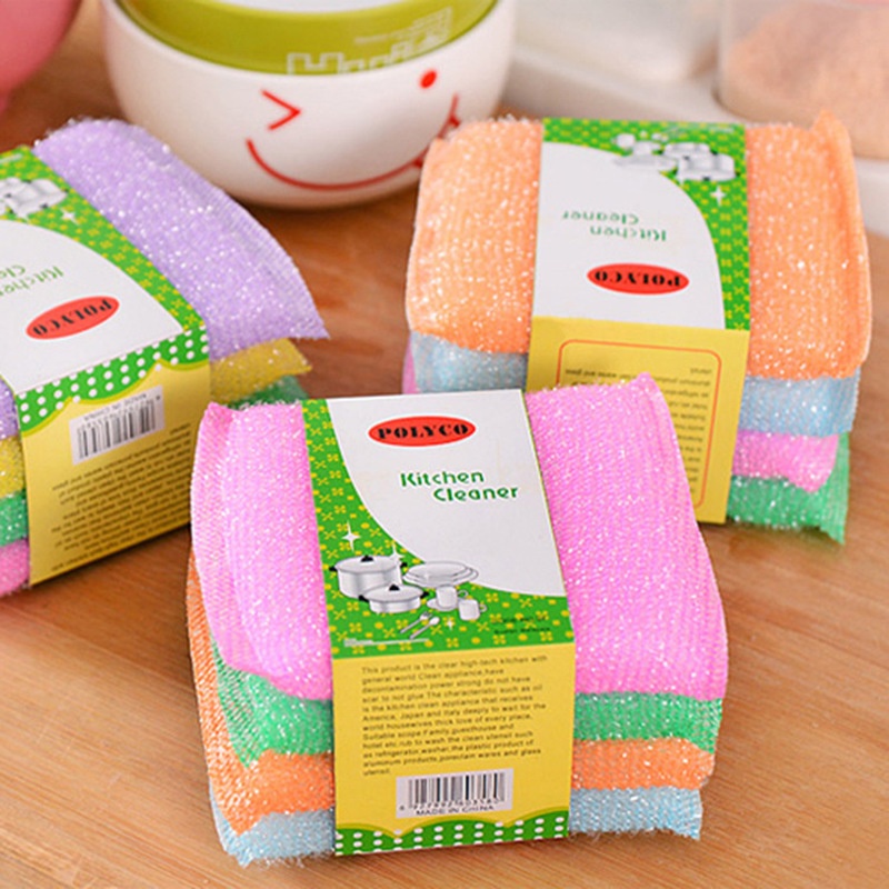 Set 4 Miếng Bọt Biển Rửa Chén Hai Lớp Thấm Hút Tốt Chống Dính Tiện Dụng