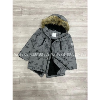 Áo khoác parka lót lông BT khủng long màu ghi