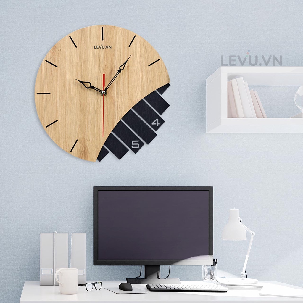 Đồng hồ treo tường Gỗ máy kim trôi LEVU-DH11 thiết kế độc đáo hiện đại trang trí phòng khách