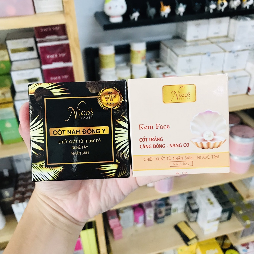 Kem Face Cốt đen nám Đông Y Nicos + Kem Cốt trắng nâng cơ Nicos Beauty 10g - Mẫu mới 2022