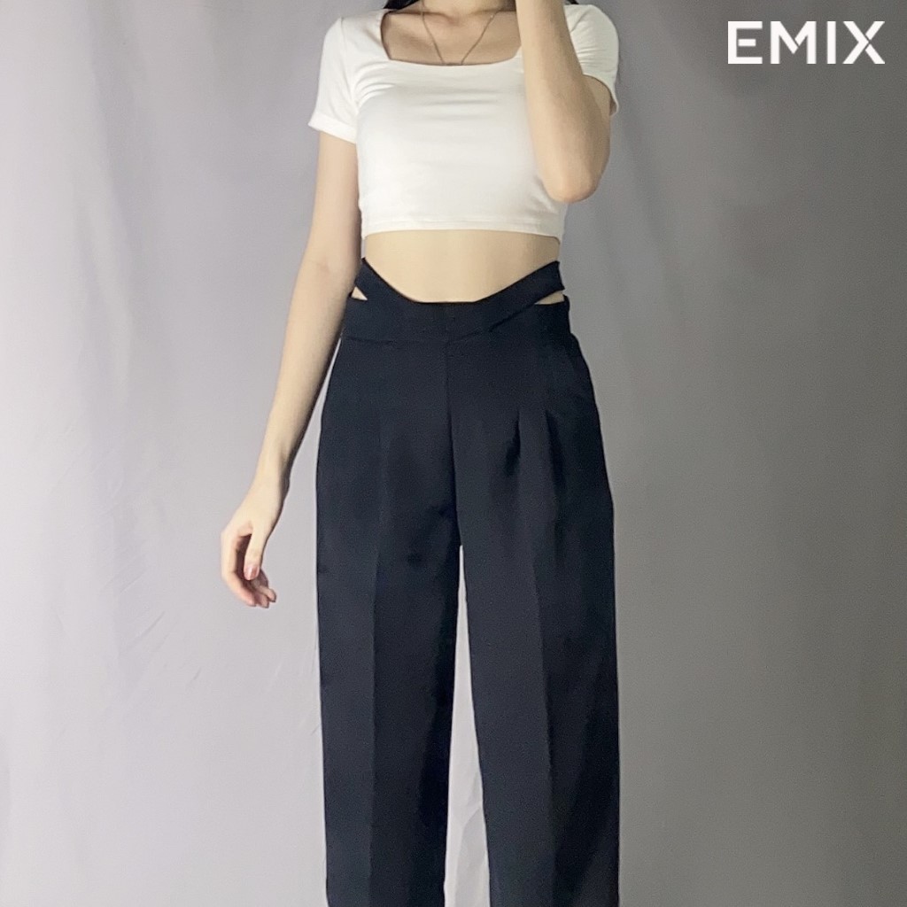 Quần tây nữ đi học ống sớ kiểu mới EMIX (2 màu), cạp cao, cạp dây, form rộng, dáng dài 95cm, chất tuyết mưa mềm mịn