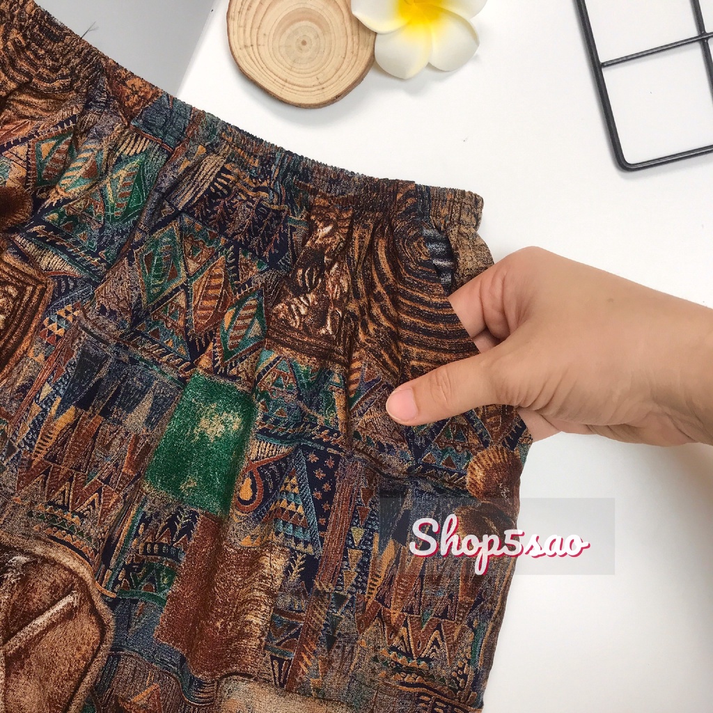 Đồ bộ trung niên chất lanh nhung cao cấp SHOP5SAO quần lửng ống rộng
