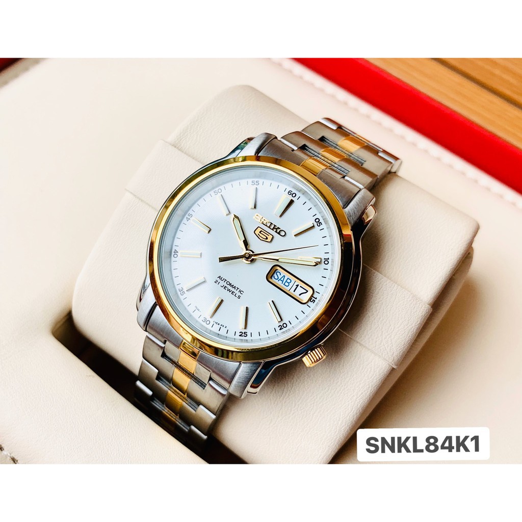 Đồng hồ cơ nam Seiko 5 SNKL84K1S dây thép chống rỉ, mặt kính Hardlex (Kính cứng) - B