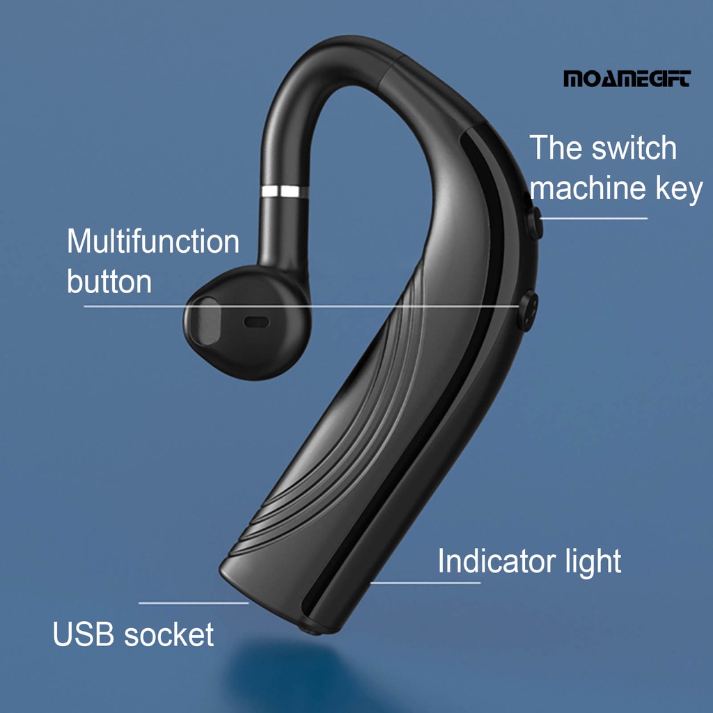 moamegift 1Pc RD02 Wireless Bluetooth 5.0 Ear Hook Earphone Rechargeable Stereo Earbud