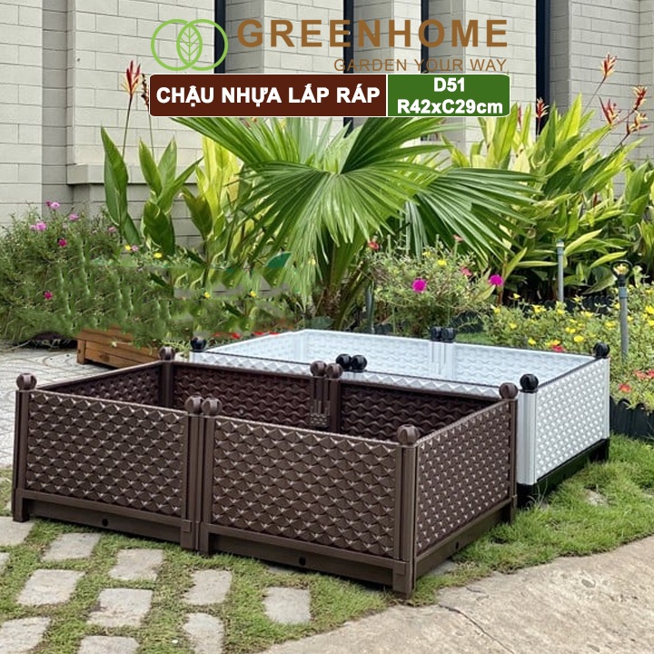 Chậu nhựa trồng rau Nhật Bản, Daim, D51xR42xC29cm, dễ lắp ráp, độ bền 5 năm, nhiều màu lựa chọn |Greenhome