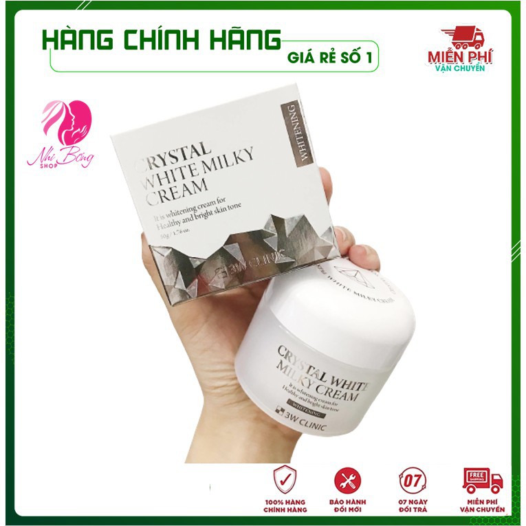 [Rẻ Vô Địch] Kem dưỡng trắng da - Kem dưỡng da 3W Clinic Crystal White Milky Cream 50gr [ Chính Hãng Hàn Quốc]