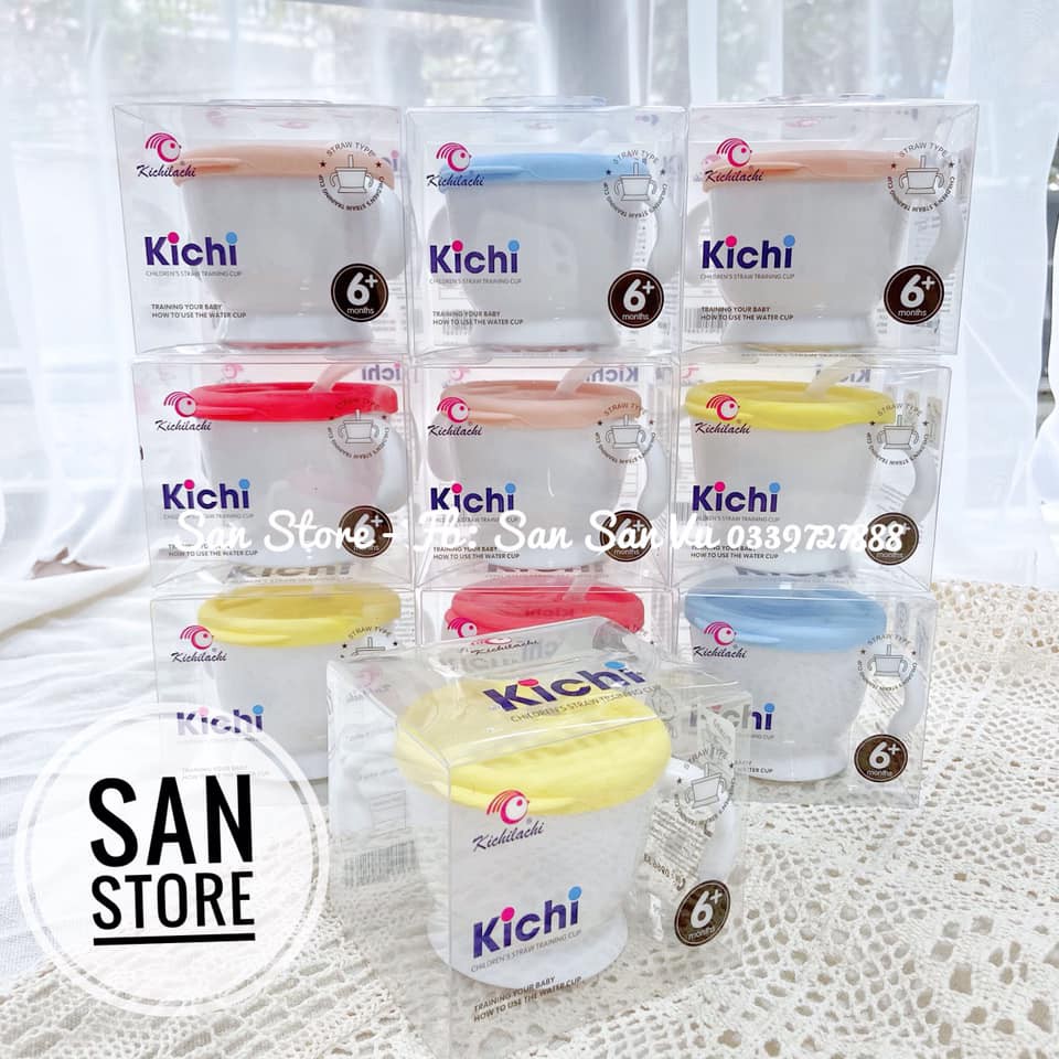 Cốc Tập Uống nước/ sữa 3 giai đoạn Kichi cho Bé từ 5 tháng chính hãng Kichilachi