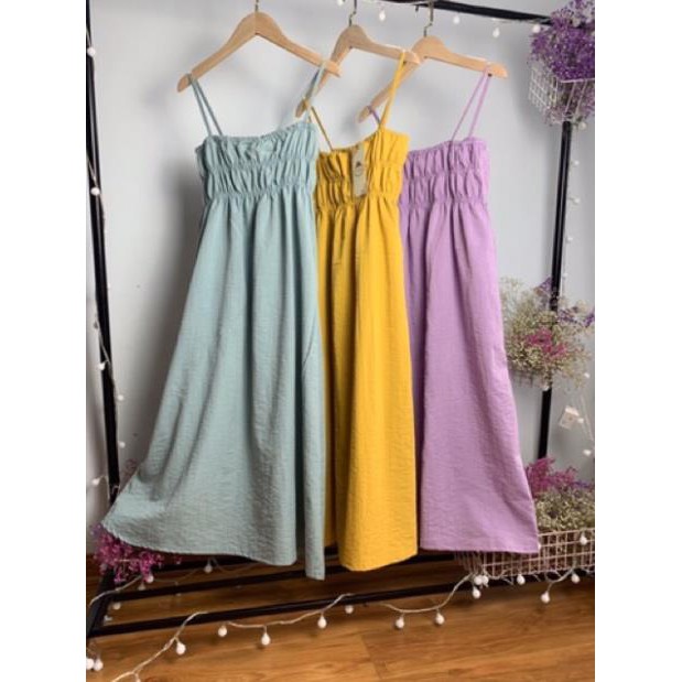 Váy 2 dây ngực 3 chun chất đũi xước 3 màu siêu xinh chất đũi | BigBuy360 - bigbuy360.vn