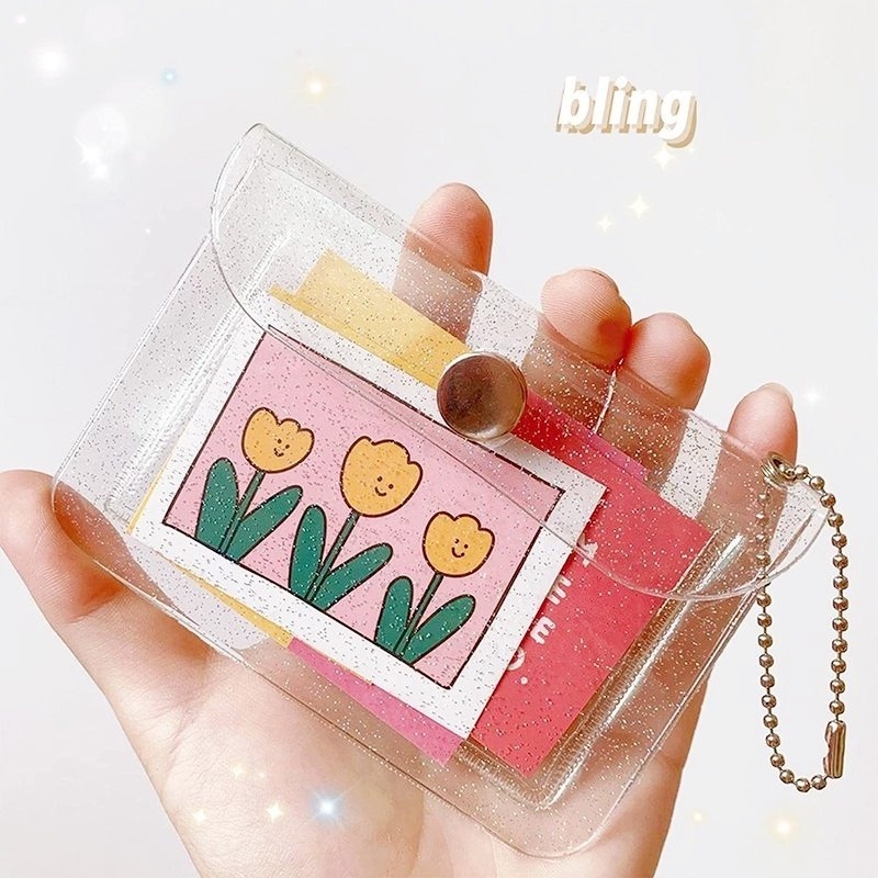 1 Ví Mini Đựng Thẻ Tín Dụng Bằng PVC Trong Suốt Lấp Lánh Chống Thấm Nước