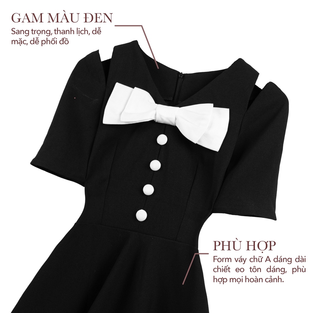 Váy đầm nữ tiểu thư dáng dài Donna Dress khoét vai nơ ngực SOURIS BY G