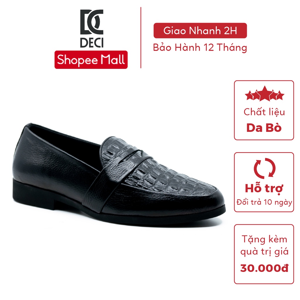 Giày da nam công sở loafer DECI cao cấp đế cao su da bò DB-10 màu đen