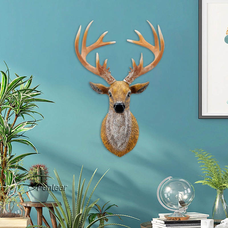Mô hình đầu hươu 3D bằng nhựa resin sinh động thích hợp treo tường trang trí