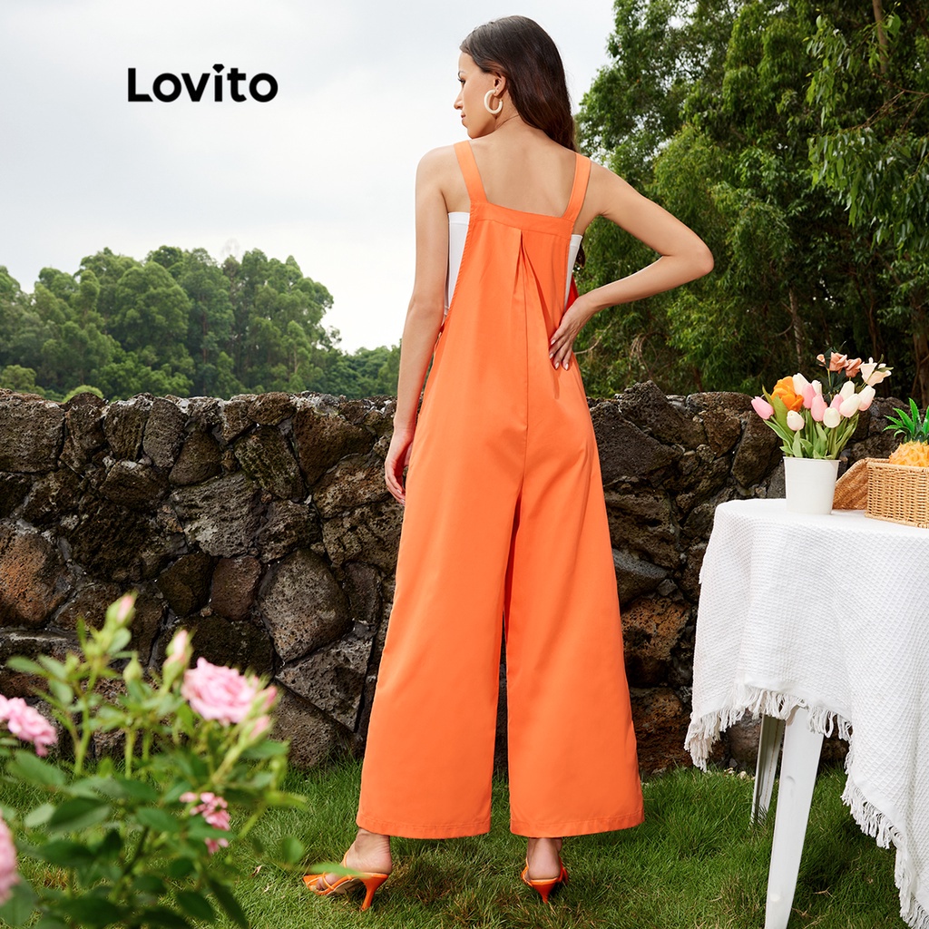 Quần Yếm Lovito Có Túi Màu Trơn L24LD052 (Màu Cam)